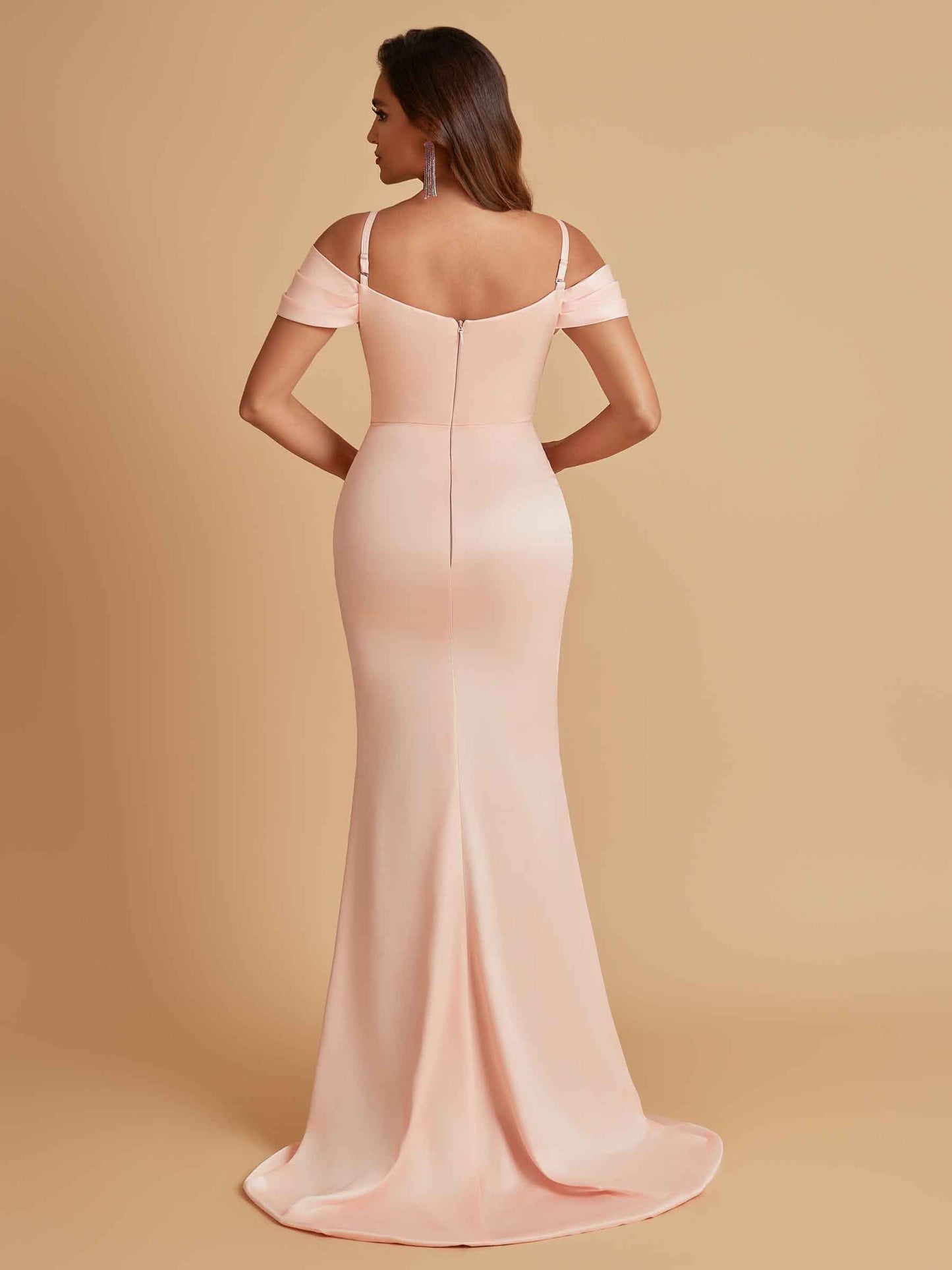 Sexy Soft Satin Mermaid Cold Shoulder Side Slit Floor-Length Bridesmaid Dresses Online