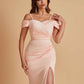 Sexy Soft Satin Mermaid Cold Shoulder Side Slit Floor-Length Bridesmaid Dresses Online