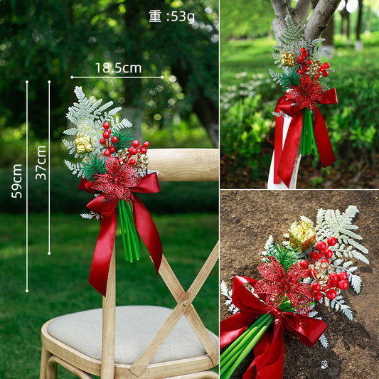 New Festival Outdoor Christmas Elements Chair Back Flower Simulation Flower Party Wedding Red Decorative Flower