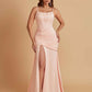 Sexy Soft Satin Mermaid Spaghetti Straps Side Slit Floor-Length Bridesmaid Dresses