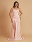 Sexy Soft Satin Mermaid Spaghetti Straps Side Slit Floor-Length Bridesmaid Dresses