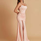 Sexy Soft Satin Mermaid Spaghetti Straps Side Slit Floor-Length Bridesmaid Dresses