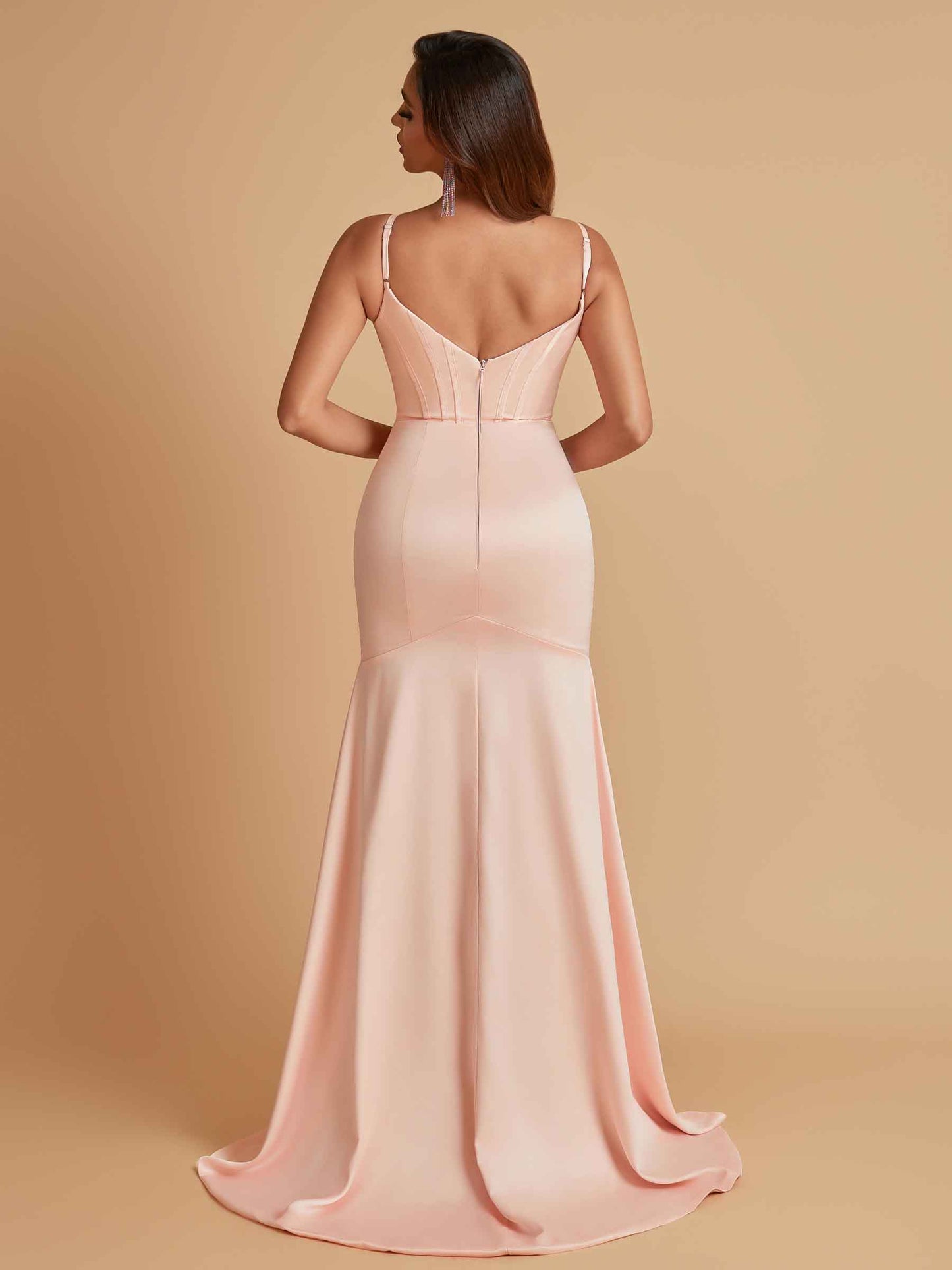Sexy Soft Satin Mermaid Spaghetti Straps Side Slit Floor-Length Bridesmaid Dresses