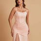 Sexy Soft Satin Mermaid Spaghetti Straps Side Slit Floor-Length Bridesmaid Dresses