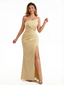 Women's Sexy One Shoulder Ruched Mermaid Silky Satin Long Formal Dresses Slit