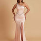 Sexy Soft Satin Mermaid One Shoulder Side Slit Beading Floor-Length Bridesmaid Dresses Online