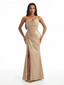 Sexy Mermaid One Shoulder Twisted Knot Side Slit Soft Satin Long Formal Dresses