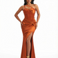Sexy Mermaid One Shoulder Boning Side Slit Soft Satin Long Formal Dresses