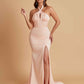 Elegant Soft Satin Mermaid Halter Side Slit Floor-Length Bridesmaid Dresses Online