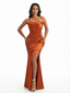 Sexy Mermaid One Shoulder Boning Side Slit Soft Satin Long Formal Dresses