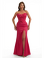 Sexy Sweetheart Strapless Mermaid Ruched Satin Long Evening Gown Dresses Side Slit