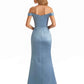Trendy Off The Shoulder Beaded Soft Satin Mermaid Long Evening Dresses Side Slit