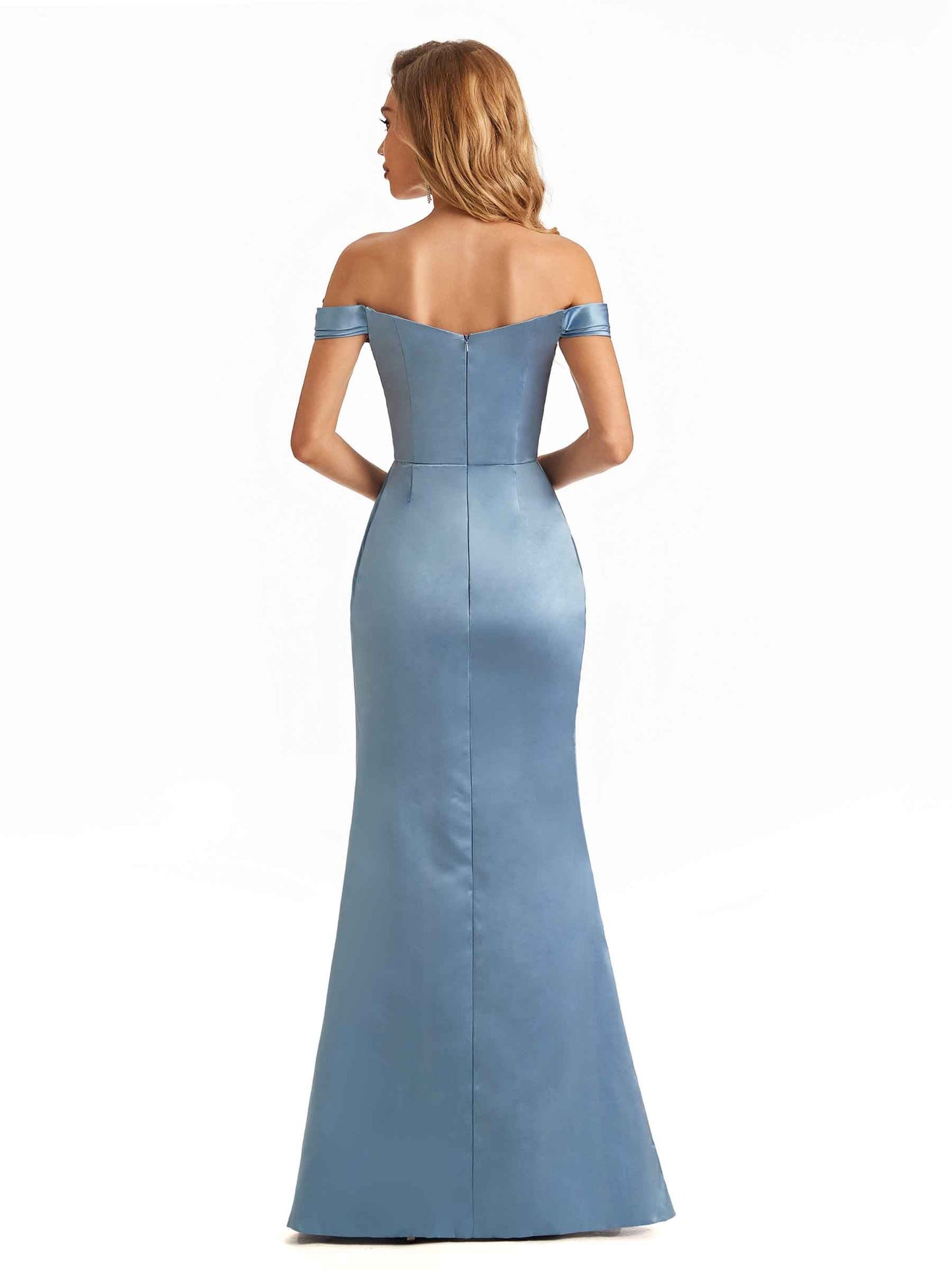 Trendy Off The Shoulder Beaded Soft Satin Mermaid Long Evening Dresses Side Slit