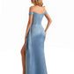 Trendy Off The Shoulder Beaded Soft Satin Mermaid Long Evening Dresses Side Slit
