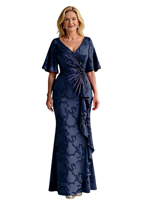V-Neck Slit Mother of The Bride Groom Dresses Trendy Wedding Mother Outfits