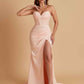 Elegant Soft Satin Mermaid V-neck Side Slit Floor-Length Bridesmaid Dresses Online