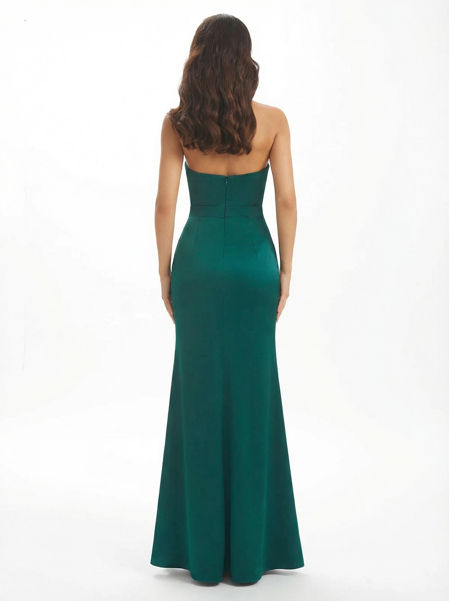 Sexy Strapless Mermaid Silky Satin Long Evening Formal Dresses Side Slit