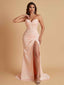 Elegant Soft Satin Mermaid V-neck Side Slit Floor-Length Bridesmaid Dresses Online