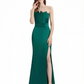 Ladies Unique Mermaid Ruched Satin Long Formal Evening Dresses Strapless Side Slit