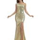 Elegant One Shoulder Mermaid Metallic Shiny Fabric Long Formal Dresses
