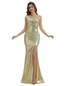 Elegant One Shoulder Mermaid Metallic Shiny Fabric Long Formal Dresses
