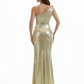 Elegant One Shoulder Mermaid Metallic Shiny Fabric Long Formal Dresses