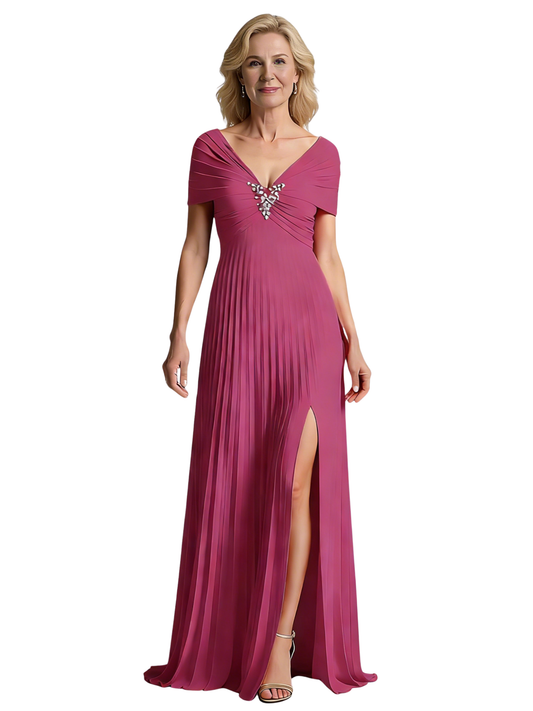 Chiffon Slit Mother of The Bride Groom Dresses Trendy Wedding Mother Outfits