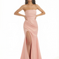 Women Sexy Strapless Mermaid  Soft Satin Long Evening Formal Dresses Side Slit