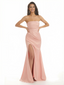 Women Sexy Strapless Mermaid  Soft Satin Long Evening Formal Dresses Side Slit