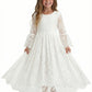 Long Sleeve Lace Flower Girl Dress Round Neck Midi Length A-Line Formal Party Dress