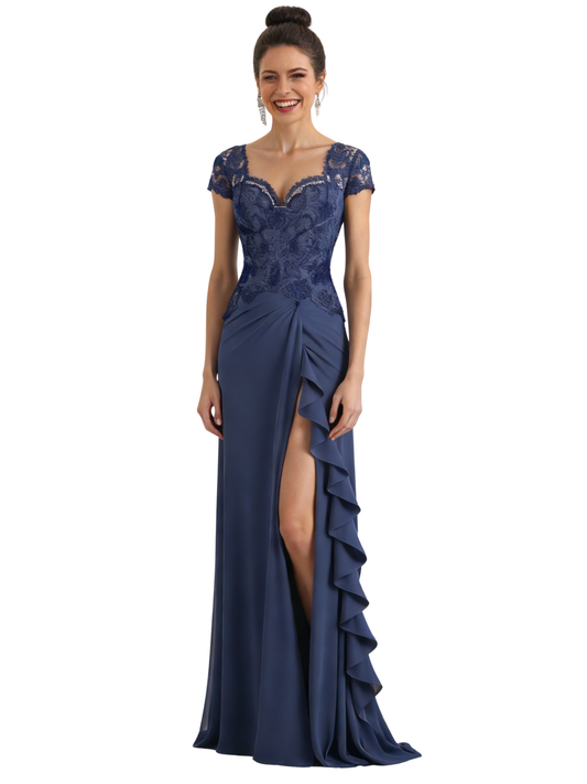 Elegant Ruffle Lace Chiffon A-Line Mother of The Bride Dresses Wedding