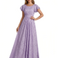 Elegant Flutter Sleeves Scoop Floral Burnout Chiffon A-Line Long Formal Evening Dresses