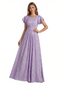 Elegant Flutter Sleeves Scoop Floral Burnout Chiffon A-Line Long Formal Evening Dresses