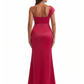 Sexy One Shoulder Ruched Satin Mermaid Formal Satin Floor Length Evening Dresses Slit