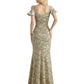 Beautiful Mermaid Cold Shoulder Floral Satin Maxi Floral Formal Dresses For Women