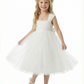 Floral Crown Style Flower Girl Dress Square Neck Tulle A-Line Knee Length Ceremony Gown