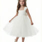 Floral Crown Style Flower Girl Dress Square Neck Tulle A-Line Knee Length Ceremony Gown