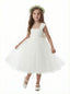 Floral Crown Style Flower Girl Dress Square Neck Tulle A-Line Knee Length Ceremony Gown