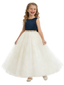 Round Neck A-Line Tulle Sleeveless Back Bow Beaded Formal Gown Flower Girl Dress