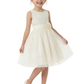 Sequin Bodice A Line Flower Girl Dress with Tulle Overlay Tea Length Party Skirt