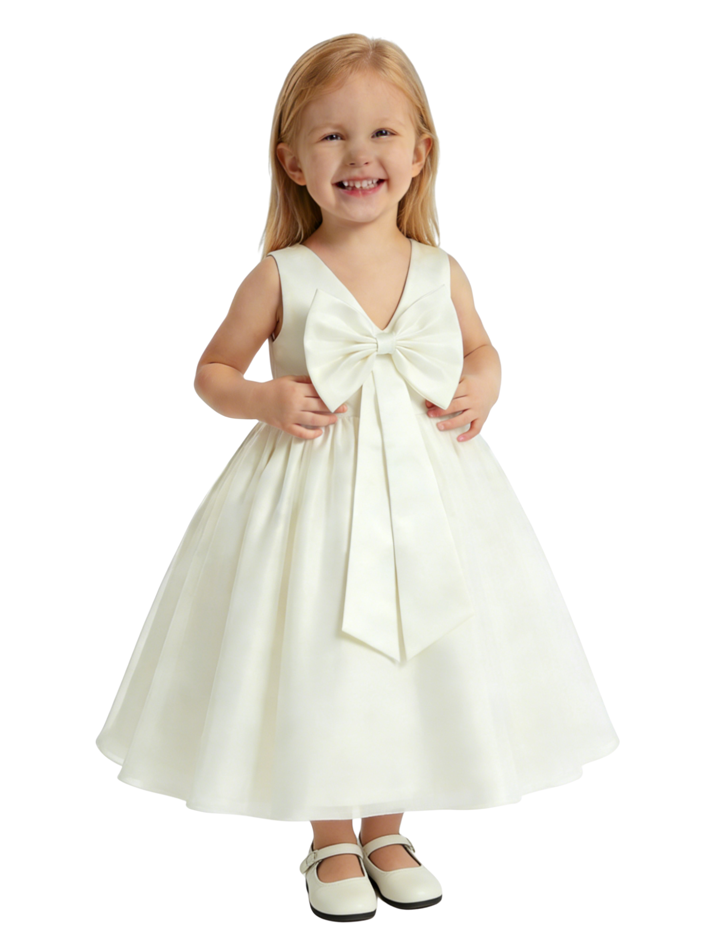 Illusion Lace Flower Girl Dress Sleeveless Applique Bodice Soft Tulle Tea Length