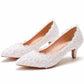 Large size 5cm lace high heels stiletto medium heel wedding shoes work pointed toe bridesmaid shoes annual party photo shoes
