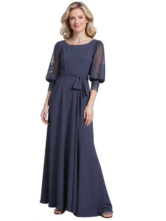 3/4 Sleeve Chiffon Jewel Mother of The Bride Dress Evening Gowns