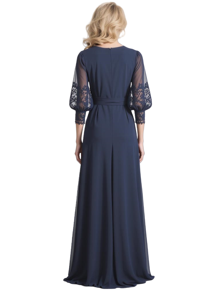 3/4 Sleeve Chiffon Jewel Mother of The Bride Dress Evening Gowns