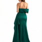Sexy Asymmetrical One Shoulder Mermaid Soft Satin Long Formal Dresses Side Slit