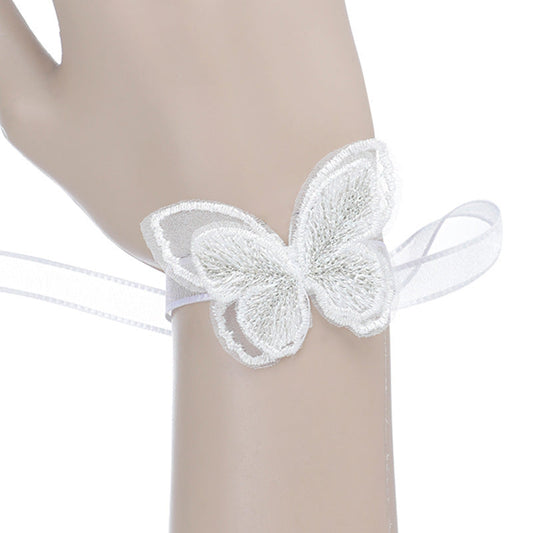 White Tulle Butterfly Style Wrist Flowers Wedding Bridesmaids Little Sisters Hand Flowers Fairy Temperament Wrist Flowers