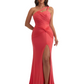 Elegant Mermaid One Shoulder Side Slit Ruched Jersey Long Formal Dresses