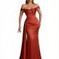 Sexy Off The Shoulder Ruched Mermaid Silky Satin Long Formal Dresses