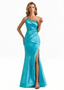 Elegant Asymmetrical One Shoulder Mermaid Soft Satin Long Formal Dresses For Women Side Slit