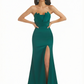 Sexy Strapless Mermaid Silky Satin Long Evening Formal Dresses Side Slit